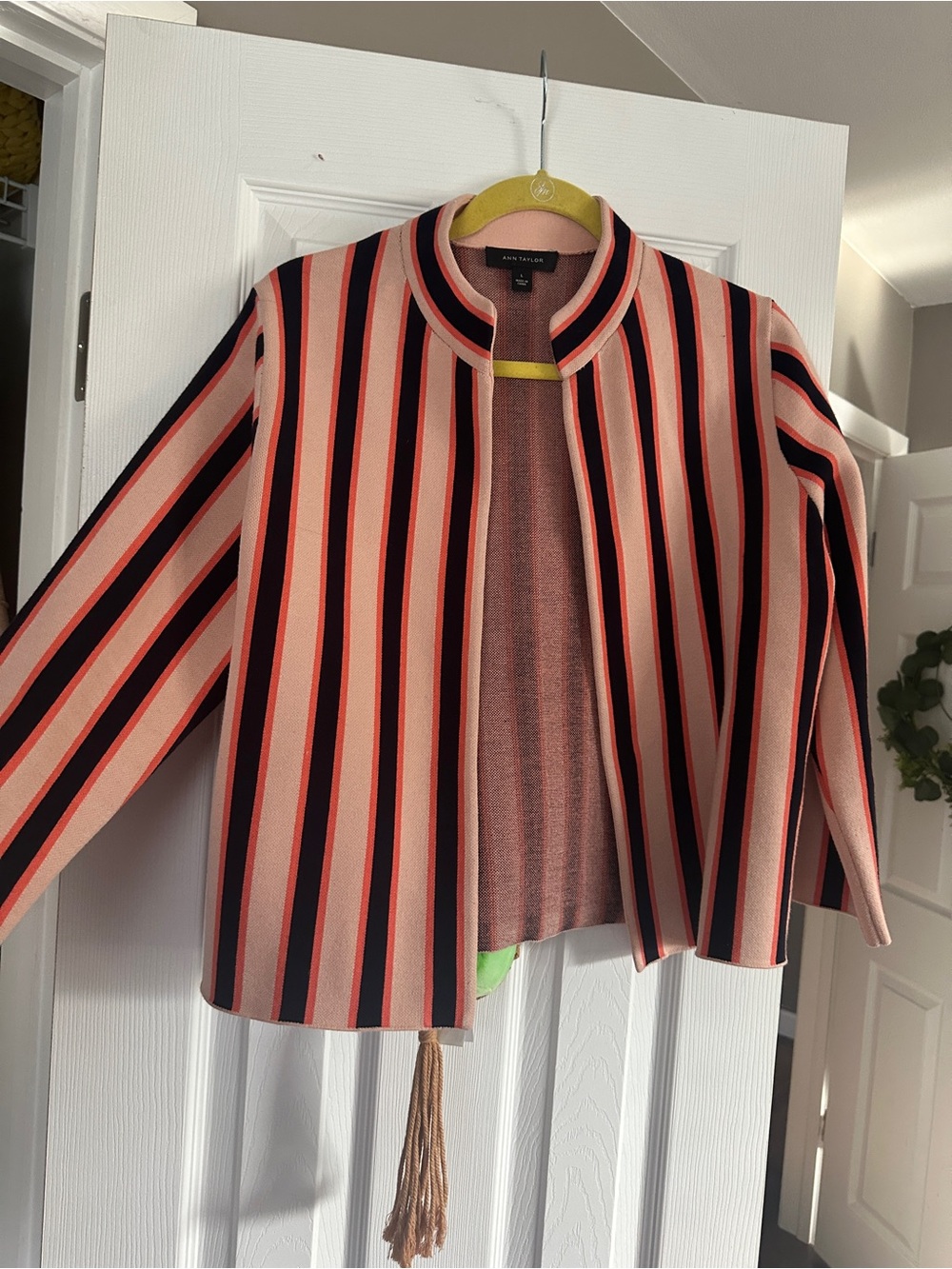 Ann Taylor Pink Striped Open-Front Blazer
